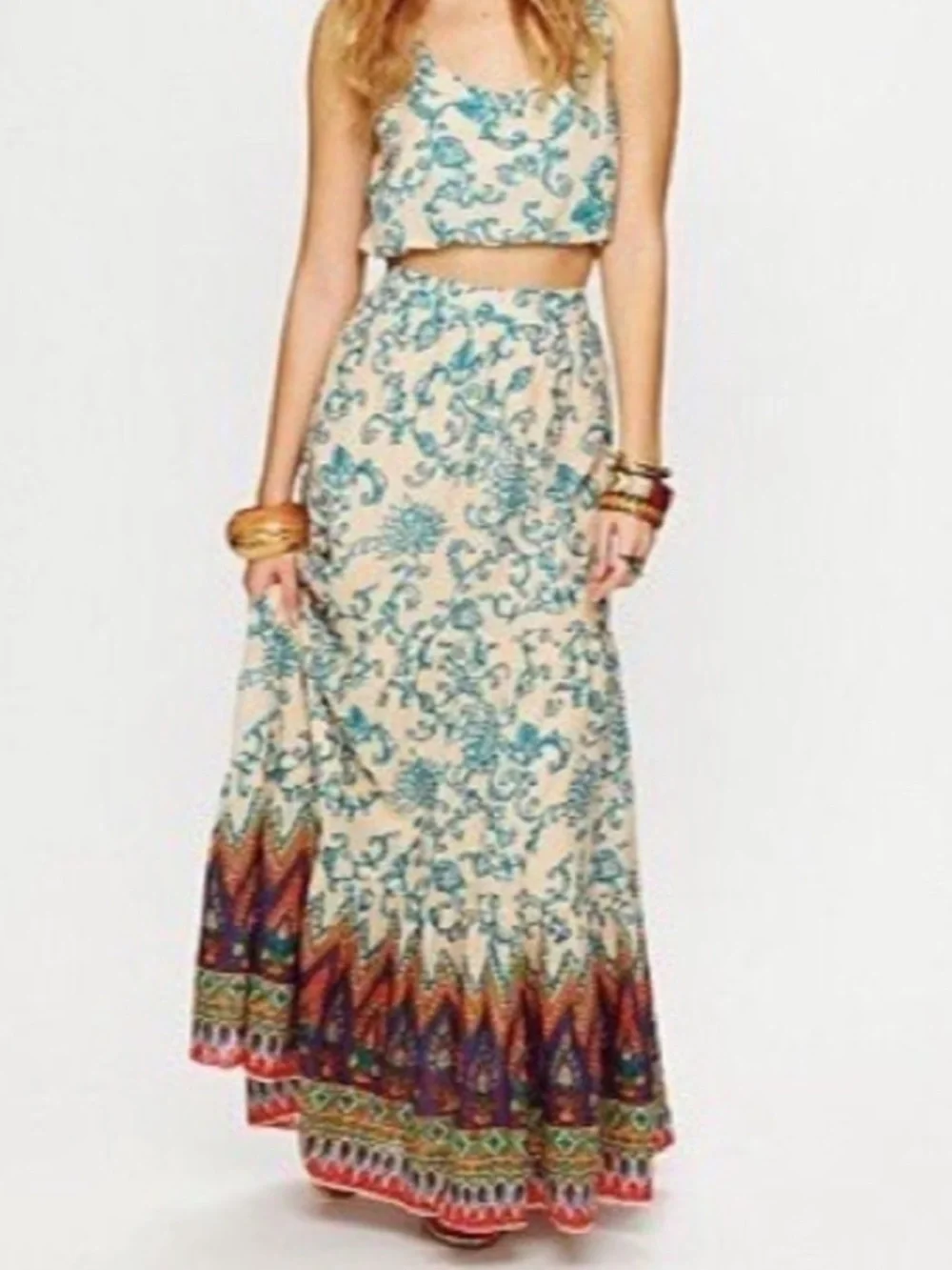 Free People Floral Boho Sunrise Voile Maxi Skirt Size Small Tropical Vacation